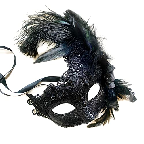 MasqStudio Brocade Lace Masquerade Ball Mask Burlesque Mardi Gras Birthday Prom Wedding Party (Black)