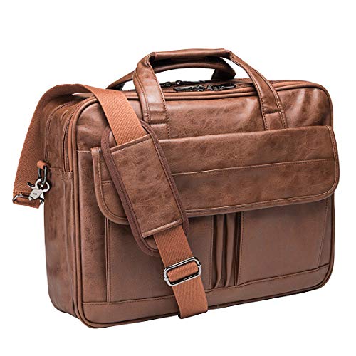 seyfocnia Mens Laptop Bag,15.6 Inch Leather Messenger Bag Water Resistant Business Travel Briefcase, Work Computer Bag Satchel Bag Husband Gifts(Brown