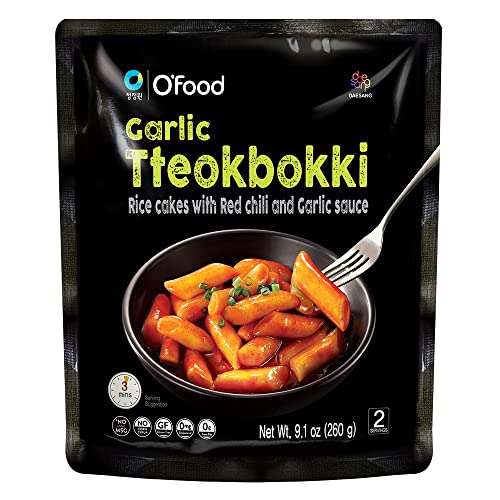 C O'Food Garlic Tteokbokki, Gluten-Free Korean Rice Cakes, Authentic Spicy Korean Street Food Snack, Perfect with Cheese and Ramen Noodles, Ready to Eat, No MSG, No Corn Syrup, Pack of 1