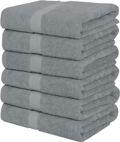 Utopia Towels 6 Pack Small Bath Towel Set, 100% Ring Spun Cotton (22 x 44 Inches) Lightweight and Highly Absorbent Quick Drying Towels, Premium Towels for Hotel, Spa and Bathroom (Cool Grey)
