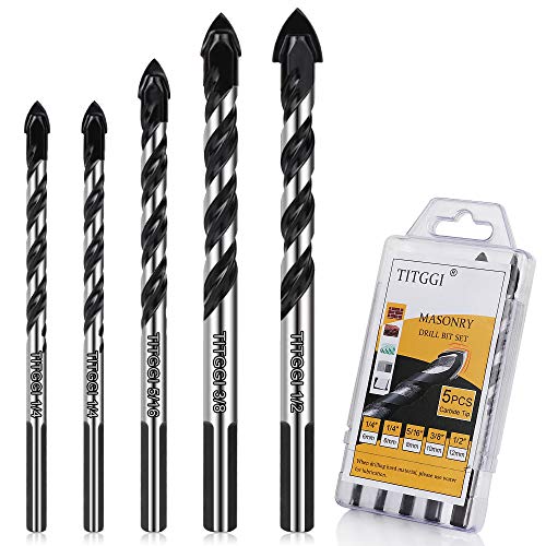 Concrete & Masonry Professional Drill Bit Set (5PCS) for Glass/Brick/Plastic/Cement/Wood/Tile/Etc, Industrial Strength Carbide Drill Bit Tip, 1/4'-1/2' by TITGGI