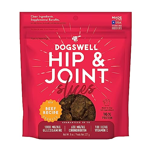DOGSWELL Hip & Joint Slices Functional Dog Treats, Beef 8 oz. Bag