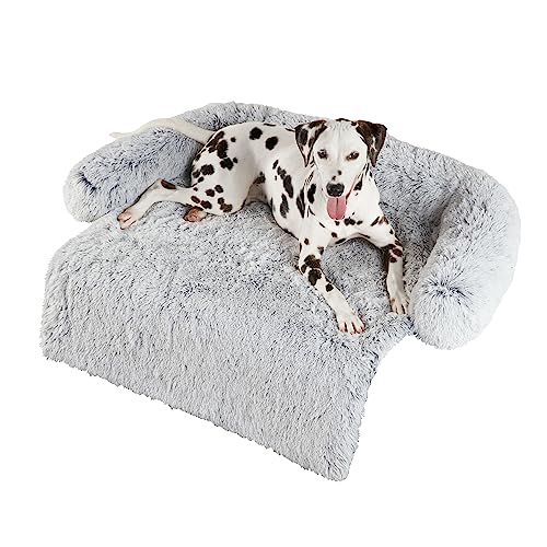 Codi Dog Bed for Couch - Calming Dog Beds for Large Dogs, Fluffy Plush Bed for Pets, Anti Anxiety Dog Bed with Removable Washable Cover for Dogs and Cats, Light Grey, 41x37x6 inches