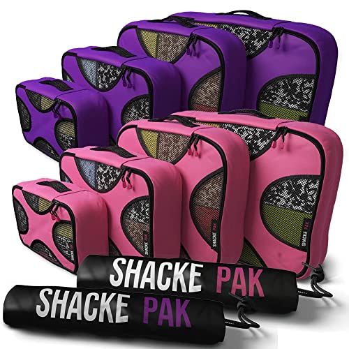 Shacke Pak - 5 Set Packing Cubes with Laundry Bag (Orchid Purple) & Shacke Pak - 5 Set Packing Cubes with Laundry Bag (Precious Pink)