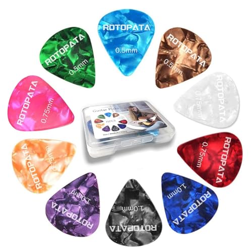15 Pack Guitar Picks Plectrums with Organizer Storage Box, 0.5 0.75 1.0 mm Includes Thin Medium Heavy Thickness & Variety Colorful Celluloid Plectrums for Bass Electric Acoustic Guitars Ukulele
