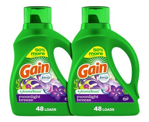Gain + Aroma Boost Laundry Detergent Liquid Soap, Moonlight Breeze Scent, 45 Loads, 65 Fl Oz, (Pack of 2), He Compatible