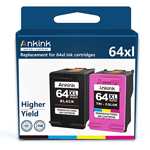 Ankink Remanufactured Ink Cartridge Replacement for HP 64XL 64 Ink XL hp64 hp64xl (Black Color 2-Pack) Work with 7858 7855 7120 7155 7158 7164 6255 6252 6232 Envy Inspire 7955e Tango X Printers