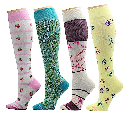 Dr. Motion 4 Pairs Pack Women's Graduated Compression Knee High Socks (X Multi #8)