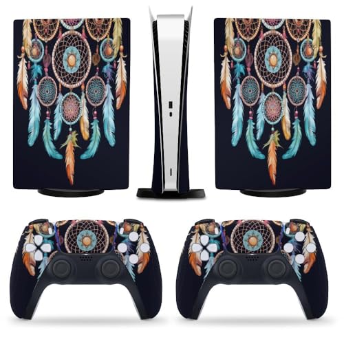 Buyidec Dream Catcher Feathers for PS5 Skin Console and Controller Accessories Cover Skins Anime Vinyl Cover Sticker Full Set for Playstation5 Digital Version