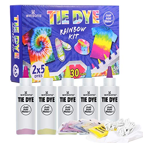 WINSONS Tie Dye Kit 5 Colors Permanent Fabric Dye Art Set for Kids Adults for School, Homemade Party, Creative Groups Activities, DIY Gift