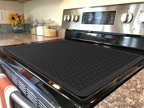YUHFERA Silicone Electric Stove Cover Mat - 28 x 20 Ceramic Stove top Cover, Heat Resistant Glass Cooktop Cover, Flat RV Range Stovetop Protector, XL Dish Drying Mats for Kitchen