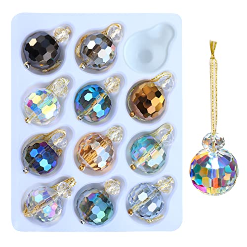 12 Pcs Multicolor Crystal Glass Christmas Balls Ornaments, 0.87' Mini Colorful Prism Ball Xmas Tree Decorations, Hanging Ornament Clearance for Wedding Party Home Decor(Multicolor)
