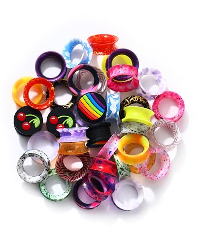 Jewseen 20Pcs Silicone Tunnels Random Colors Silicone Gauges Double Flared Ear Tunnels Flexible Ear Gauges 6g-1''