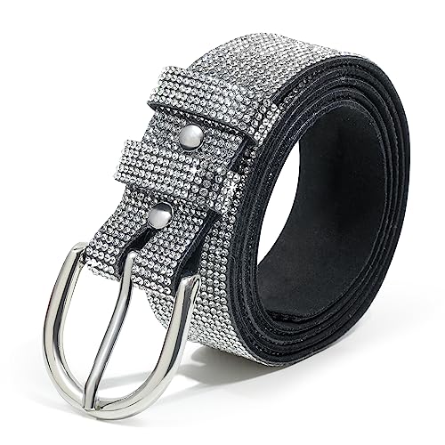 WELROG Rhinestone Belt for Women，Bling Crystal Vintage Belts Shiny Soft for Party Jeans Dresses(black-115)