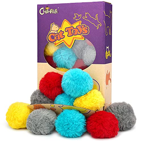 CHIWAVA 24PCS 1.8' Catnip Furry Cat Toys Ball Soft Pom Pom Balls Kitten Chase Quiet Play Assorted Color