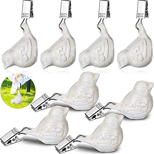 8 Pieces Cast Iron Antique Bird Tablecloth Weights Vintage Tablecloth Weights Clip on Hangers Pendant Tablecloth Weights Kit for Outdoor Home Garden Party Wedding Picnic Table Covers (White)