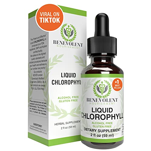 Benevolent Chlorophyll Liquid Drops - 100% Natural + 4X Potency Concentration for Energy Boost, Immune System Support, Internal Deodorant, Altitude Sickness. Not Watered Down Minty Flavor