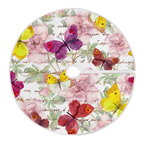 Moudou Vintage Butterfly Tree Skirt Autumn Christmas Tree Skirt for Holiday Party Home Decoration 36 Inch