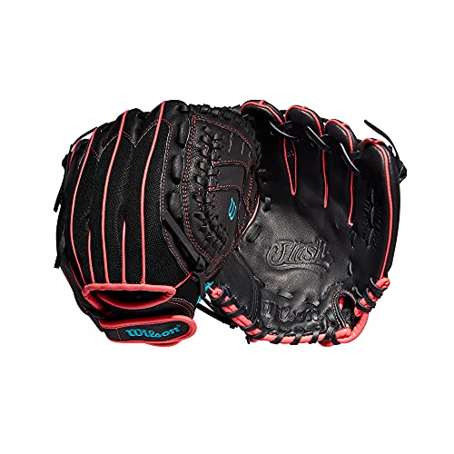 Wilson 2022 A440 Flash 11' Fastpitch Infield Glove - Right Hand Throw, Black/Pink/Tropical Blue