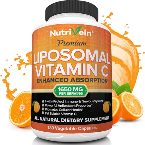 Nutrivein Liposomal Vitamin C 1650mg - 180 Capsules - High Absorption Ascorbic Acid - Supports Immune System & Collagen Booster - Powerful Antioxidant