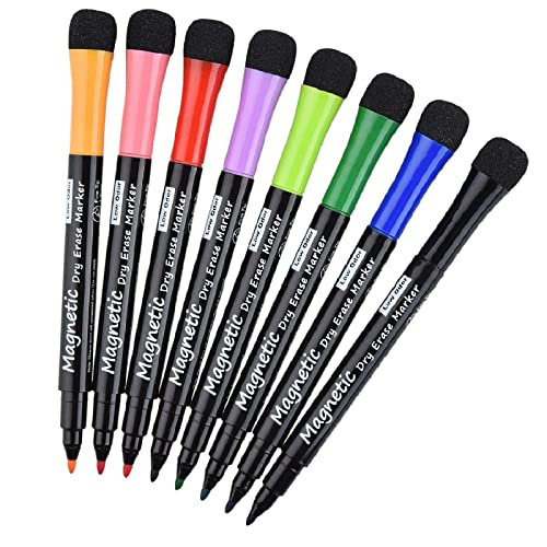 LivDeal Magnetic Dry Erase Markers - Fine Tip, Assorted Colors, 8 Pack, Low Odor Whiteboard markers for kids, Work On White board & Calendar, Refrigeratorr