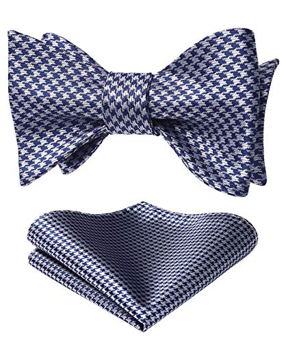 HISDERN Men's Houndstooth Bow Tie Classic Formal Self Tie Bow Tie and Pocket Square Woven Tuxedo Business Bowties & Handkerchief
