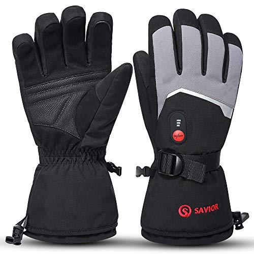 SAVIOR HEAT Rechargeable Heated Gloves Battery Electric Ski Gloves with 3 Heating Levels Touchscreen Waterproof Gloves for Men & Women