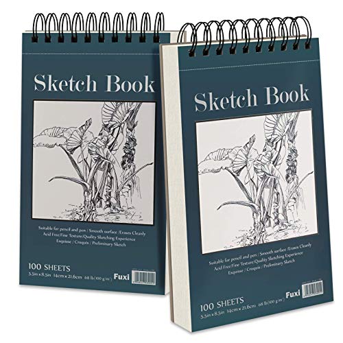 5.5' x 8.5' Sketchbook Set, Top Spiral Bound Sketch Pad, 2 Packs 100-Sheets Each (68lb/100gsm), Acid Free Art Sketch Book Artistic Drawing Painting Writing Paper for Beginners Artists
