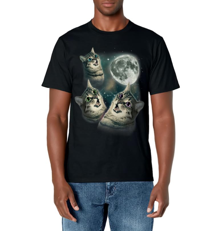 Funny Cat Shirt | Three Cat Moon 3 Wolfs Cute Kitten Graphic T-Shirt