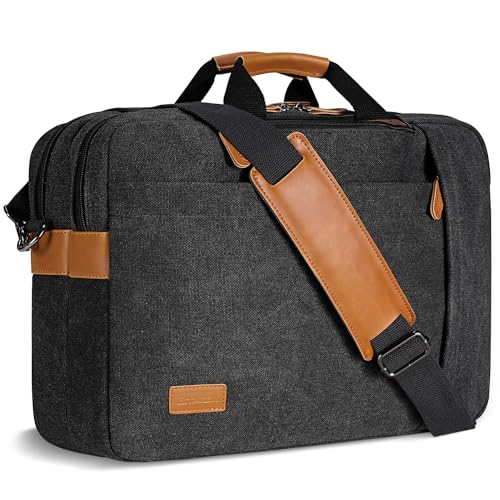 ESTARER Men's Laptop Messenger Bag, 17 Inch Laptop Backpack, Water Resistant Canvas Computer Shoulder Bag, 3 in 1 Convertible Laptop Briefcases (Dark Grey)