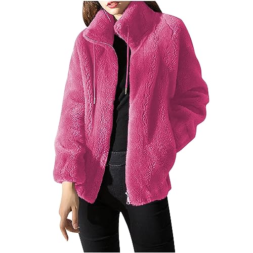 Ceboyel Womens Sherpa Jacket Coats 2023 Fuzzy Fleece Open Front Cardigan Jackets Lightweight Trendy Winter Outerwearcute Winter Clothes Hot Pink S