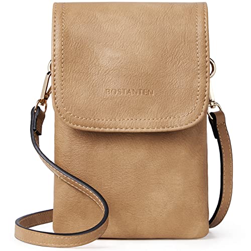 BOSTANTEN Leather Small Crossbody Bags for Women Designer Cell Phone Bag Wallet Purses Adjustable Strap Camel Brown