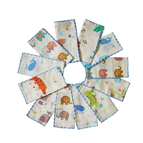 Omilion Muslin Baby Washcloths Set(12-Pack), Natural Cotton Infant Bath Towel, Soft Toddler Face Towel Gift Registry Newborn Baby Shower,9x9 Inches, Animal World (Square)
