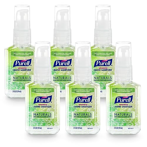 Purell Advanced Hand Sanitizer Naturals with Plant Based Alcohol, Citrus scent, 2 Fl Oz Travel Size Pump Bottle (Pack of 6), 9623-04-EC