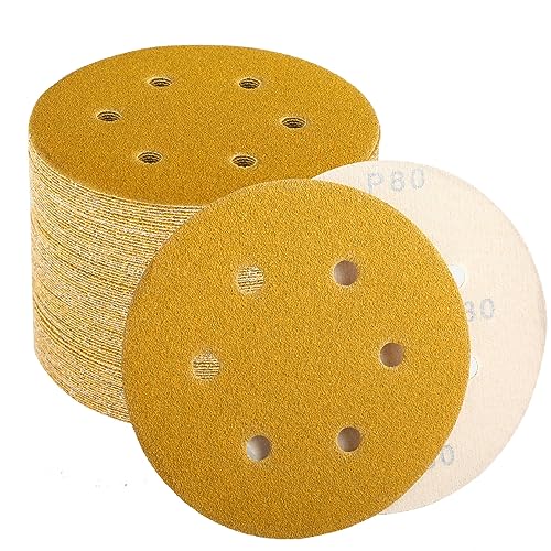 Keeimp 80 Grit Sanding Discs 6 Inch, Hook and Loop Sandpaper for Orbital Sander, Professional for Automotive and Woodworking, 100 Pack