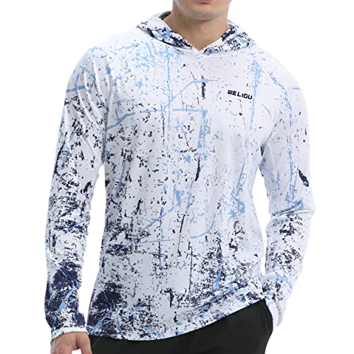 Men's UPF 50+ Sun Protection Hoodie Shirt Long Sleeve SPF Fishing Outdoor UV Hiking Shirts Lightweight White Large