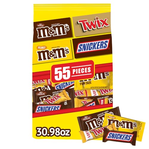 M&M'S, SNICKERS & TWIX Variety Pack Fun Size Milk Chocolate Candy Bars Assortment, 30.98-Ounce 55 Piece Bag