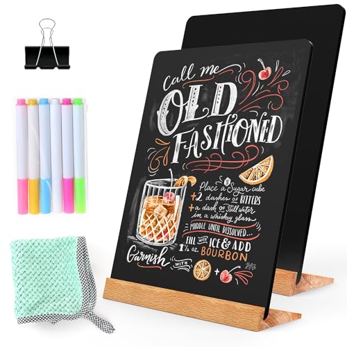NEWNEWSHOW 2 Pack 8.7x12 Inch Tabletop Chalkboard with Wood Holder, Store Signs Chalkboard, Menu Chalkboard Stand, Message Board, Bar and Special Event Decorations, Double-Sided Painting