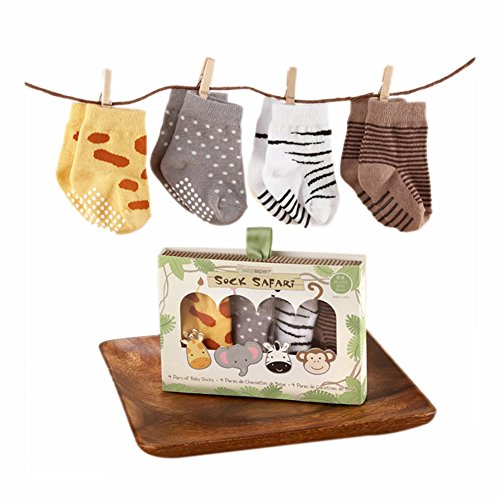 Baby Aspen, Sock Safari' Four-Pair Animal-Themed Baby Socks Set, 0-6 Months