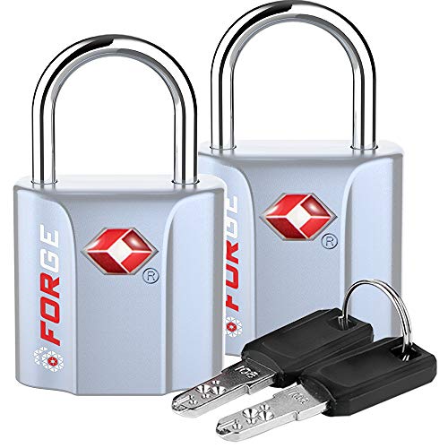 Silver 2 Pack TSA Approved Luggage Locks Ultra-Secure Dimple Key Travel Locks with Zinc Alloy Body