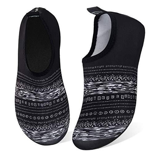 WateLves Womens and Mens Water Shoes Barefoot Quick-Dry Aqua Socks for Beach Swim Surf Yoga Exercise (Bohemia-Black, 42/43)