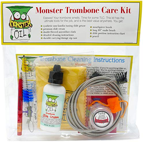 Monster Trombone Care and Cleaning Kit | USA-Based and Veteran-Owned! Slide Cream, Slide Grease, Mouthpiece Brush to Take Care of and Clean Your Trombone