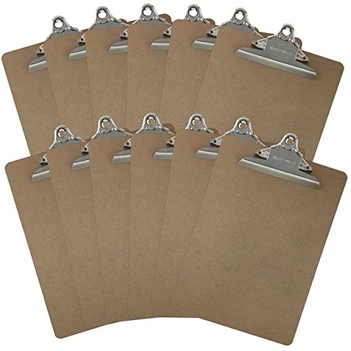 Letter Size Clipboards 9'' x 12.5'' Standard Clip Hardboard (Pack of 12)