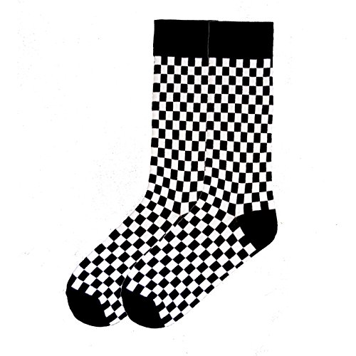 K. Bell Socks Men's Geometric Pattern Novelty Crew Socks, Checkered (Black/White), Shoe Size: 6-12