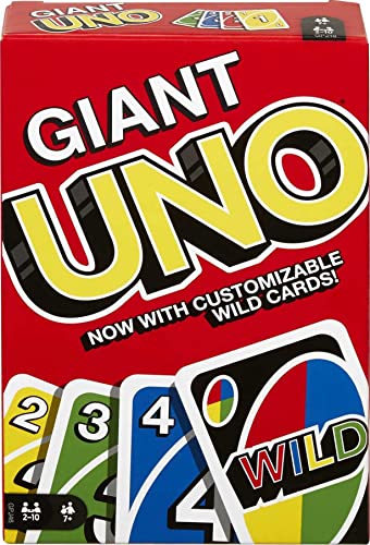 Mattel Games ​Giant UNO Card Game for Kids, Adults & Family Night, Oversized Cards & Customizable Wild Cards for 2-10 Players