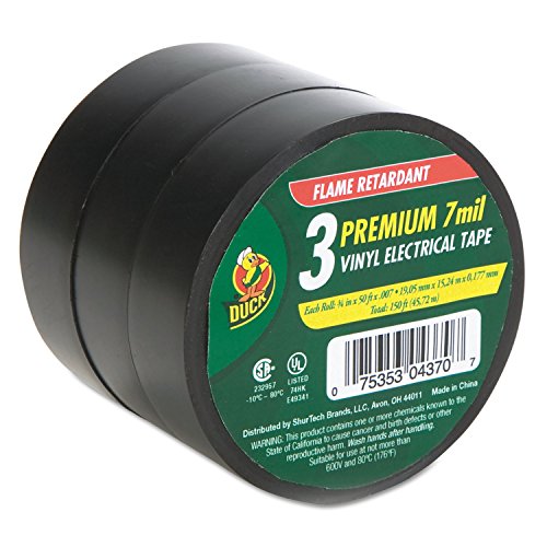 Duck Brand Professional Electrical Tape, 0.75-Inch by 50-Feet, 3-Pack of Rolls, Black (299004)