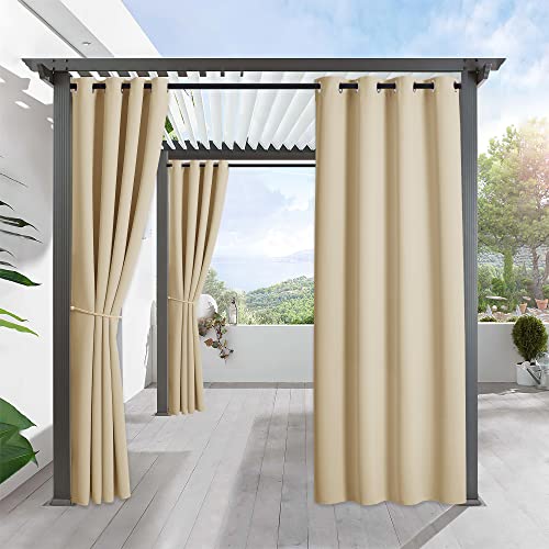 RYB HOME Outdoor Curtains for Patio - Blackout Waterproof Outside Curtains for Porch Pavilion Gazebo Weatherproof Wind Resistant, 1 Panel, 52 inches Wide x 84 inches Long, Biscotti Beige