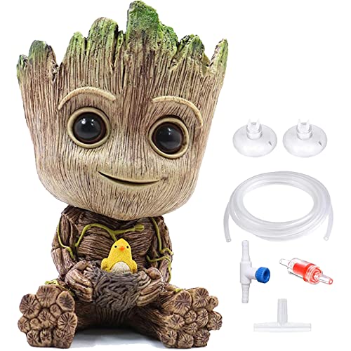 TEEMO Aquarium Groot Air Bubbler Decorations, Air Bubbler Resin Brown Decorations for Fish Tank.