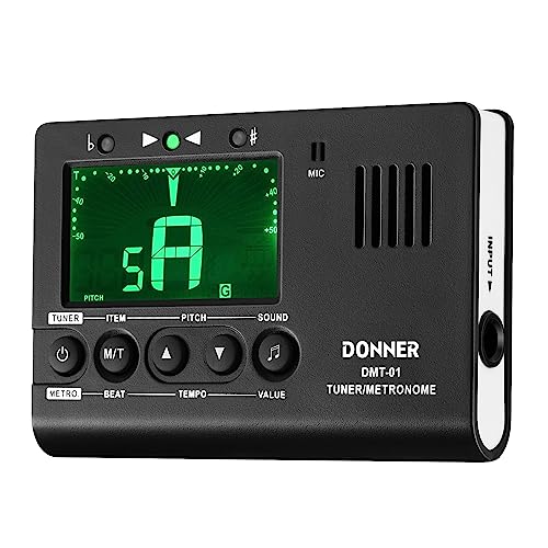 Donner Metronome Tuner for All Instruments - Guitar, Bass, Violin, Ukulele, Trumpet, Chromatic, Clarinet, Flute, 3 in 1 Digital Metronome with Tuner/Metronome/Tone Generator, DMT-01