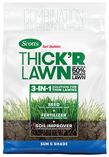 Scotts Turf Builder THICK'R LAWN Grass Seed, Fertilizer, and Soil Improver for Sun & Shade, 1,200 sq. ft., 12 lbs.